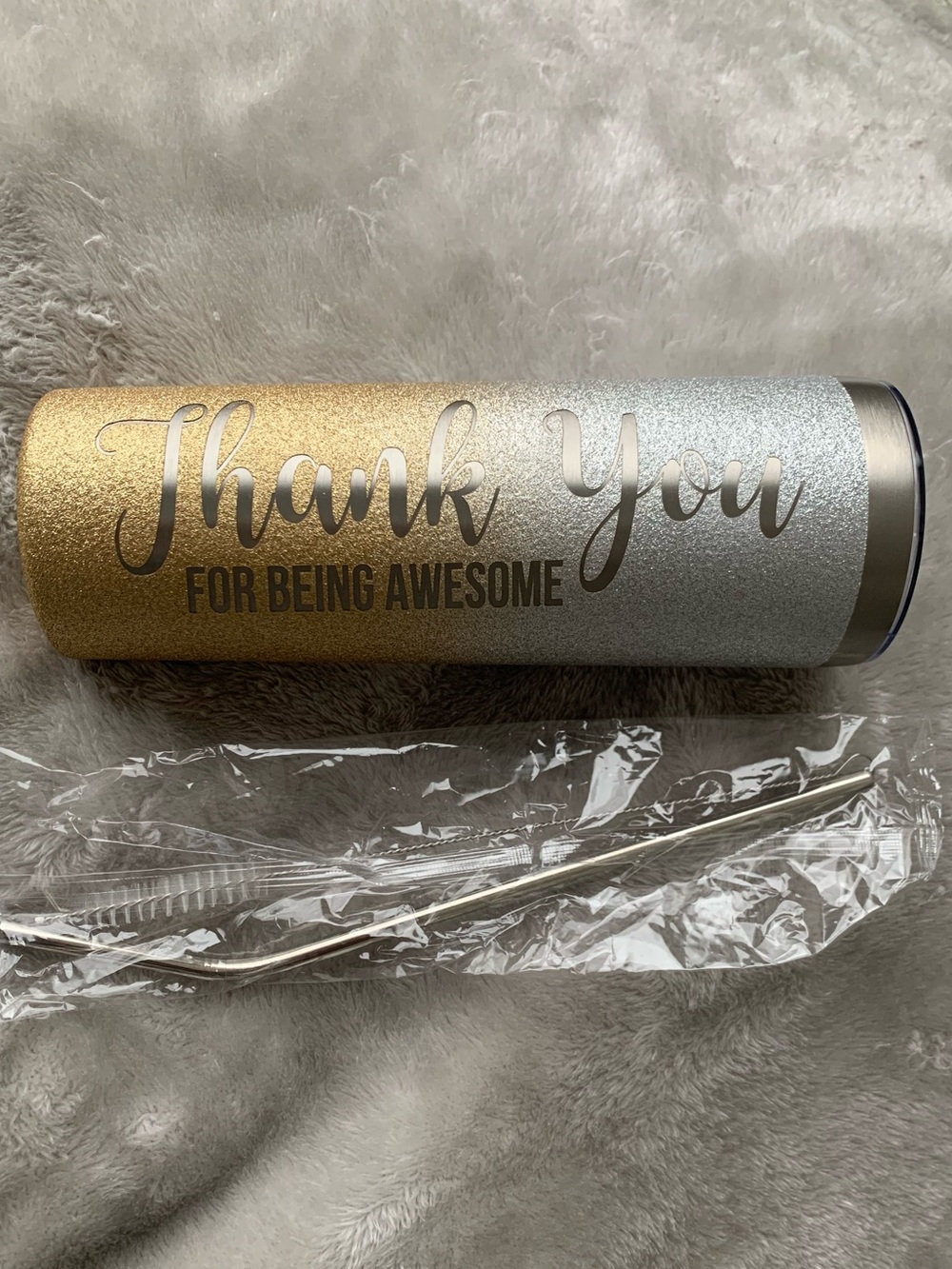 Thank You Glitter Ombre Tumbler - Gold and Silver